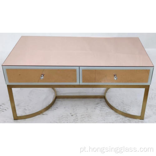 Mesa de café MDF de perna de metal espelho de ouro rosa